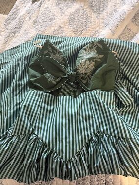 FARM Rio Green Striped halter Backless Dress